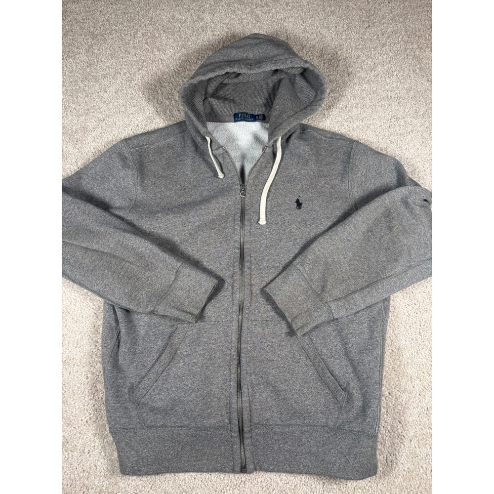 Polo Ralph Lauren Mens XL Heather Grey Full Zip Fleece Hoodie Navy Pony Logo